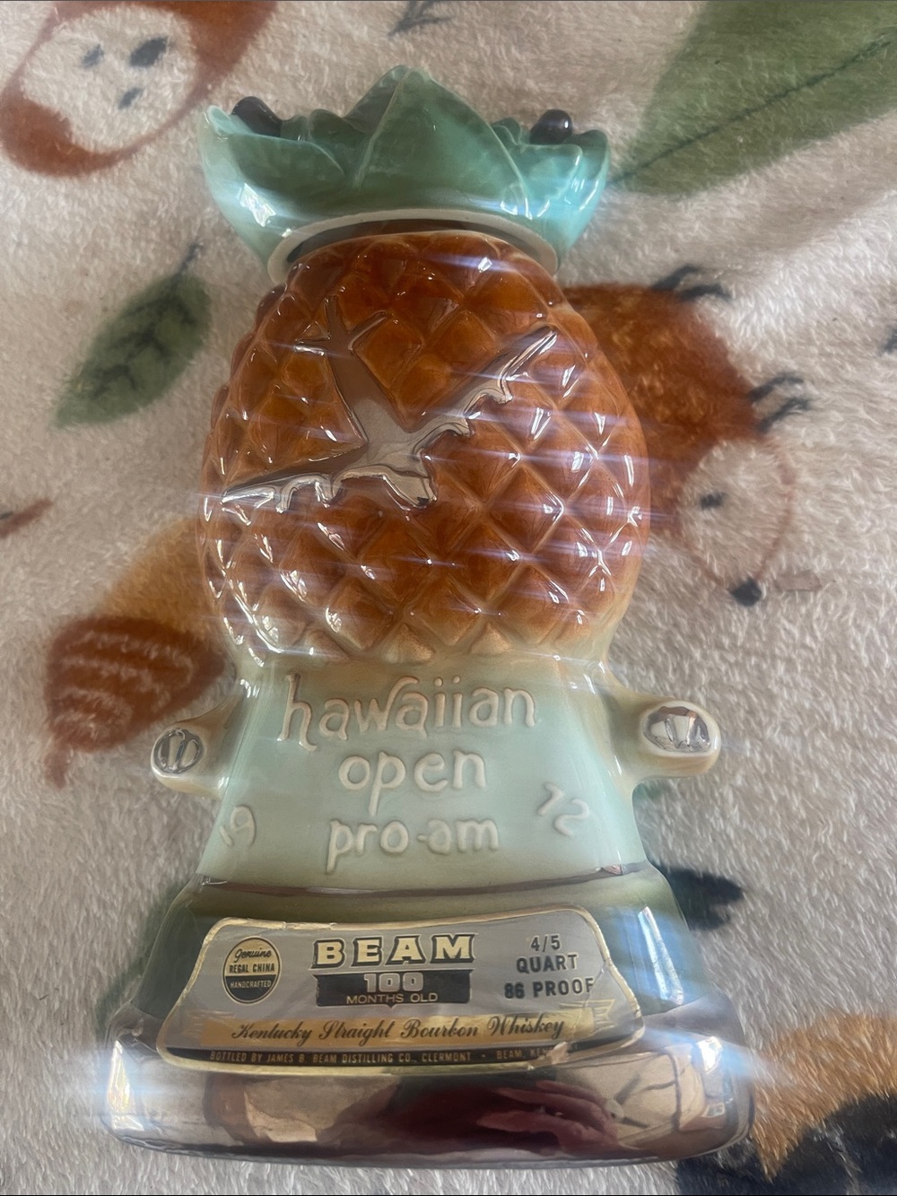 Vintage Jim Beam Hawaiian Open Pro-Am Pineapple Decanter - Brown & Mint